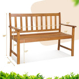 Tangkula Outdoor Acacia Wood Bench, 2-Person Garden Bench with Backrest and Armrests - Photo 3