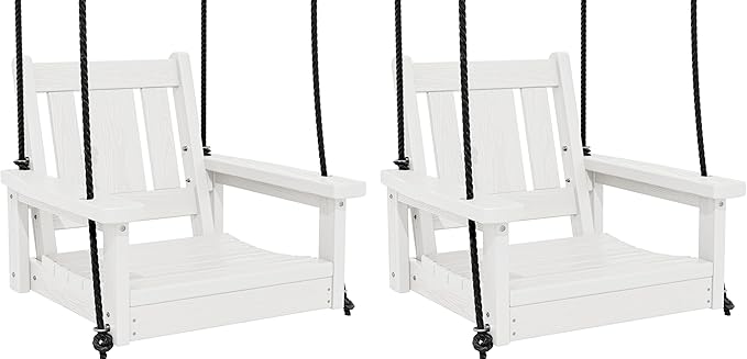 SERWALL HDPE Single Porch Swing Set of 2, Heavy Duty Single Person Swing Chair with 2 Polypropylene Hanging Ropes - Photo 1