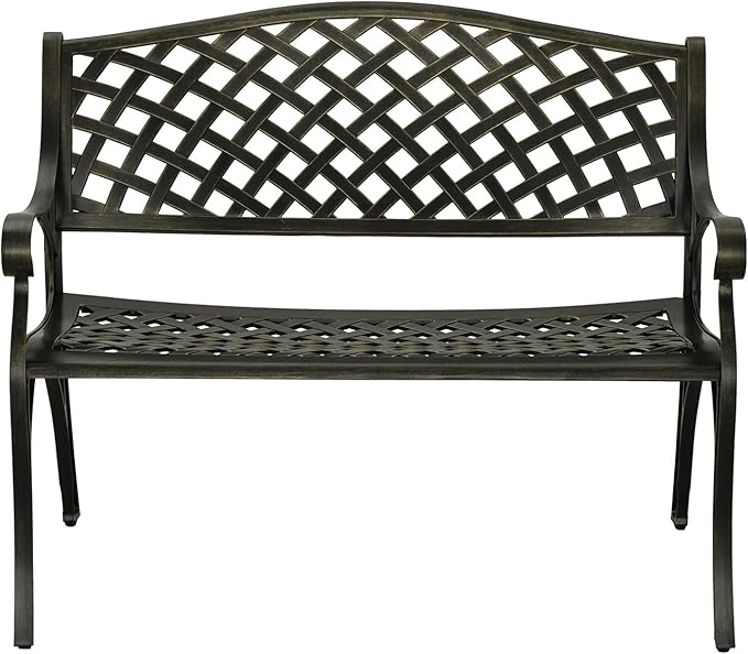 Clihome Patio Bench Garden Benches for Outdoors Cast Aluminium Park Bench Metal Porch Bench Front Porch Bench for Outdoor for Balcony, Porch, Backyard, Garden
