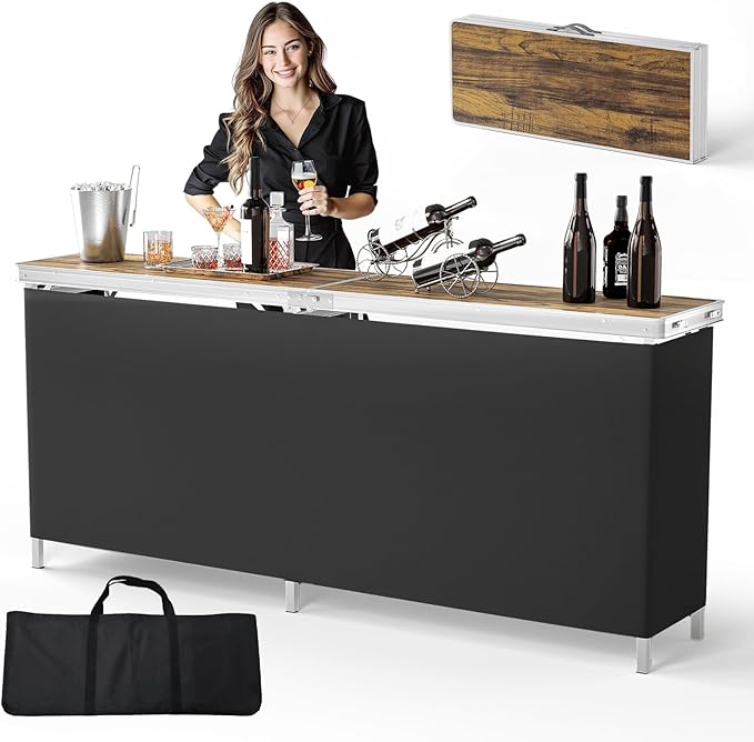 VINGLI 43" Portable Bar Table, 3-Tier Shelves, Carry Bag，Mobile Bar Table for Events, Party, Camping, Picnic, Tradeshow - Photo 1