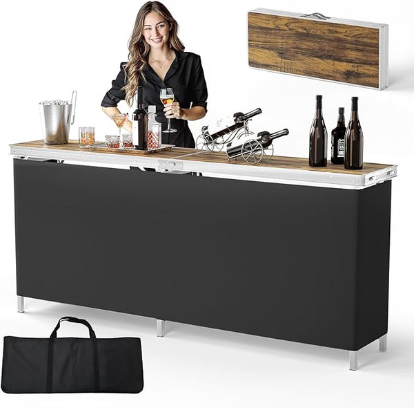 VINGLI 43" Portable Bar Table, 3-Tier Shelves, Carry Bag，Mobile Bar Table for Events, Party, Camping, Picnic, Tradeshow - Photo 1