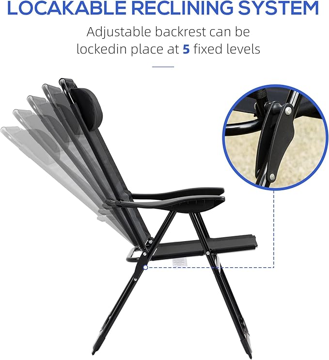 Outsunny Folding Patio Dining Chairs Set of 2, Outdoor Deck Chair with Adjustable Sling Back - Photo 5