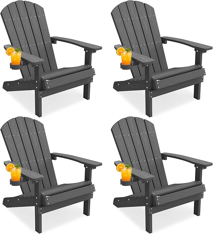 YEFU Adirondack Chairs Set of 4: Outdoor Chair HIPS Plastic Adirondack Chairs - Patio Chairs with Wood Texture - Lawn - Photo 1