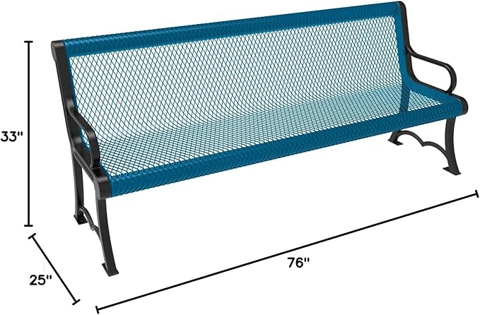 COATEDOUTDOORFURNITURE Coated Outdoor Furniture Heavy-Duty Outdoor Bench Thermoplastic Coated, Expanded Metal, Commercial-Grade Garden Bench, Made in America (Portable with Back, 6 Ft, Light Blue)