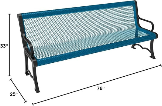 COATEDOUTDOORFURNITURE Coated Outdoor Furniture Heavy-Duty Outdoor Bench Thermoplastic Coated, Expanded Metal, Commercial-Grade Garden Bench, Made in America (Portable with Back, 6 Ft, Light Blue)