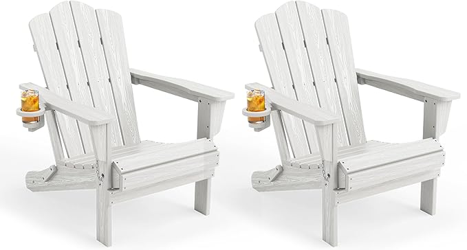 KINGYES Folding Adirondack Chair Set of 2, HDPE All-Weather Folding Adirondack Chair, White - Photo 1