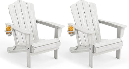 KINGYES Folding Adirondack Chair Set of 2, HDPE All-Weather Folding Adirondack Chair, White