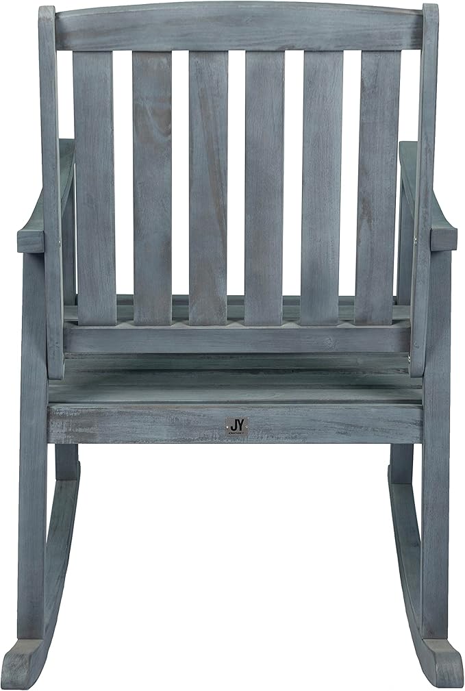 Eyely KCR102B Winnie Classic Slat-Back 300-Lbs Support Acacia Wood Patio Outdoor Rocking Chair for Garden, Lawn, Backyard, Pool, Deck, Beach, Firepit, Gray