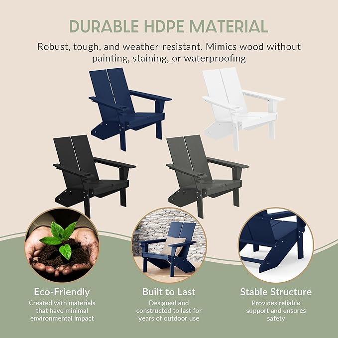 WestinTrends Riviera Outdoor HDPE Modern Adirondack Chair with Cup Holder, Navy Blue