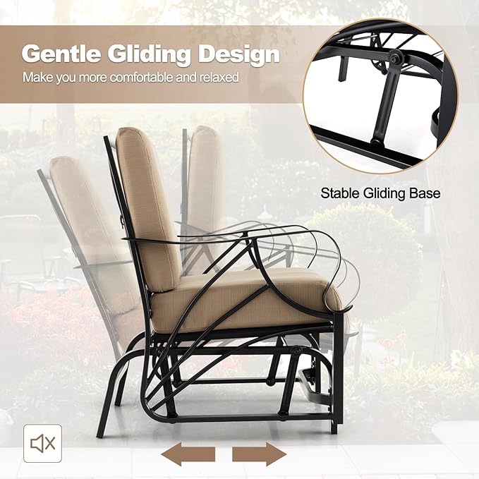 Tangkula Outdoor Patio Glider, Metal Framed Gliding Chair with Cushion - Photo 5