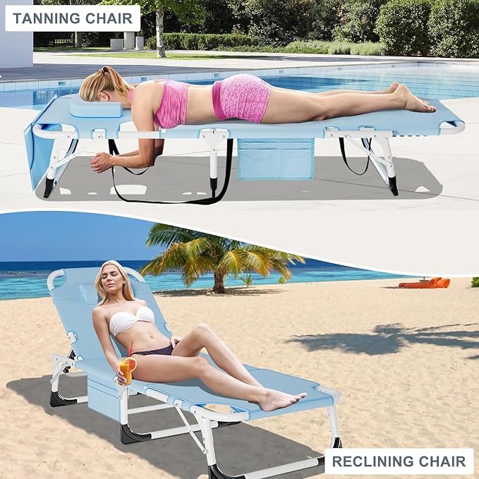 Slsy Folding Lounge Chairs Outdoor, Adjustable Sleeping Cot Chair - Photo 3