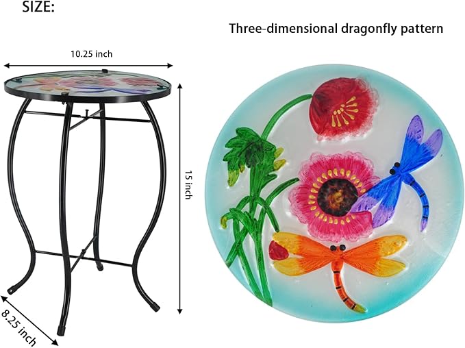 Outdoor Table Small Patio Side Table Metal Glass End Table Plant Table Decor Garden Balcony Indoor Accent Table