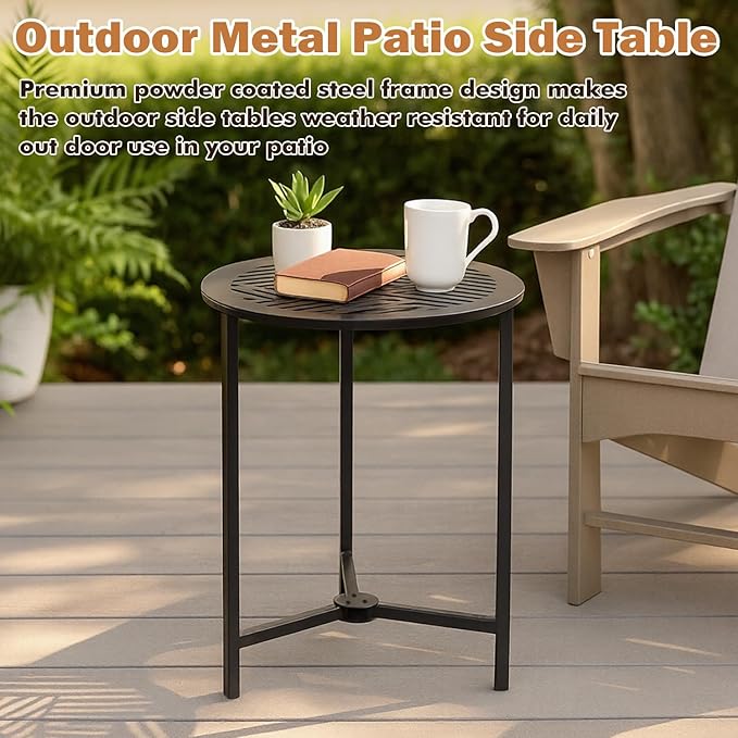 Party Zealot Set of 2 Small Round Metal Side Tables, 13-Inch Black Outdoor End Tables for Patio, Balcony, Porch or Garden – Weather-Resistant Corner Coffee Table for Small Spaces & Indoor Plant Stand