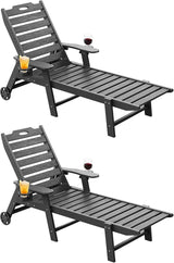 Carauci Lounge Chair Outdoor Set of 2, HDPE Chaise Lounge with Wheels - Photo 1