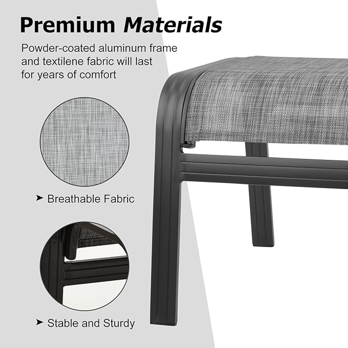 Patio Outdoor Ottoman Footstools Assembled Aluminum Footrest Side Table Small Chairs Patio Ottoman 2 Set Grey - Photo 4