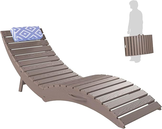 nalone Folding Pool Lounge Chair, HDPE Outdoor Pool Chaise Lounge with Pillow, Pre-Assembled Tanning Chairs with Wheels for Pool Beach Patio (1, Sand)