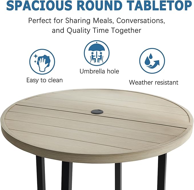 42" Round Patio Dining Table for 4, All-Weather Metal Patio Table with Umbrella Hole - Photo 6