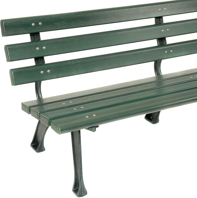 Global Industrial 6'L Outdoor Park Bench with Backrest, Recylced Plastic Slats, Wrought Iron Frame, 1985 lbs Capacity, Green, Surface Mount, Easy Assembly