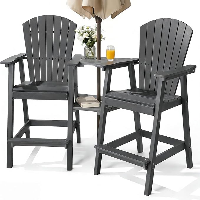 PASAMIC Tall Adirondack Chair Set of 2, All-Weather HDPE Outdoor Chairs with Removable Double Trays - Photo 1