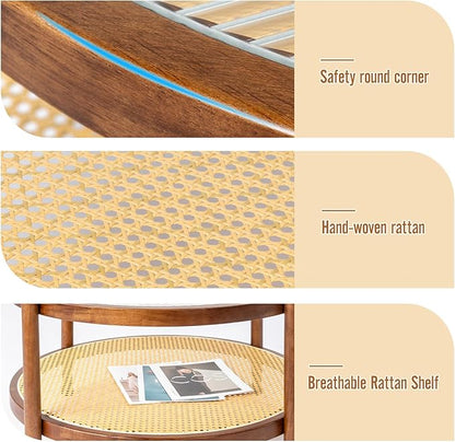 Outvita Outdoor Side Table, Rattan Rubber Wood Coffee Table with Weather - Resistant Coating, Double - Layer Storage, 31.5"x31.5"x 17.3", Easy Assembly for Patio, Garden, Living Room, Bedroom