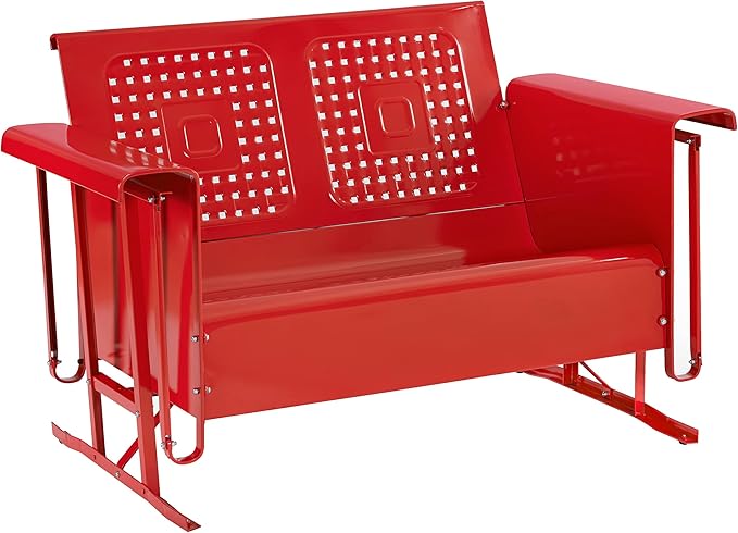 Crosley Furniture Bates Retro Metal Outdoor Loveseat Glider, 2-Person Rocking Patio Bench for Porch, Deck - Photo 1