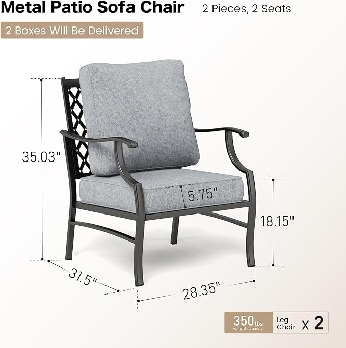 Metal Patio Chairs Set of 2 with 5.75" Extra Thick Cushion - Photo 2