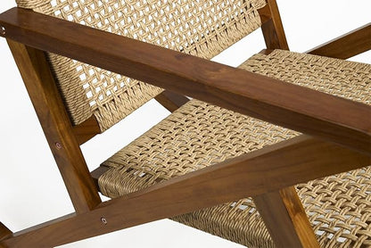 TeakCraft Teak Rocking Chair with Rattan Seat for Adults, Indoor & Outdoor Rocking Chair, Accent Chair, Durable for Patio, Porch, Garden, Living Room, Nursery, Balcony, All Season, The Alinda