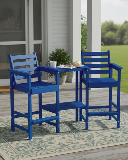 Tall Adirondack Chairs Set of 2, Bar Height HDPE Outdoor Chairs with Connecting Tray & Umbrella Hole, Balcony Patio Adirondack Chairs for Deck, Garden, Lawn(Navy Blue)