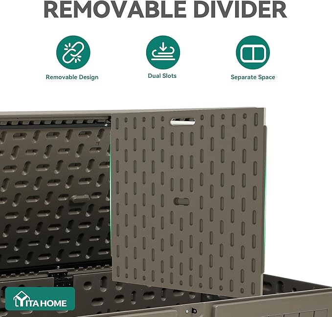 YITAHOME 220 Gallon Double-Wall Deck Box with Divider & Side Handles, Outdoor Large Storage for Patio Furniture Cushions - Photo 4