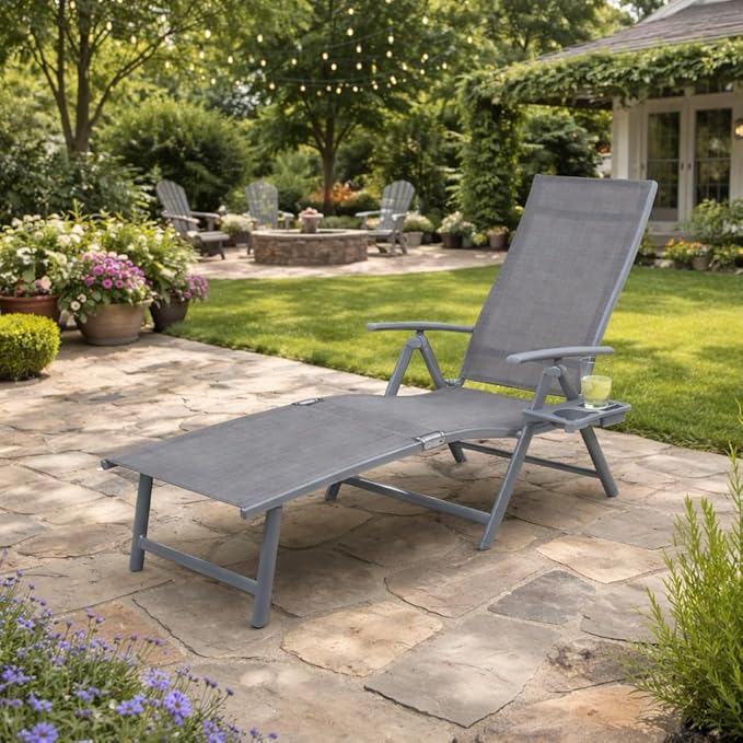 Kozyard Aluminum Outdoor Chaise Lounge Chair, Adjustable Reclining Patio Lounge with Drink Holder - Photo 1