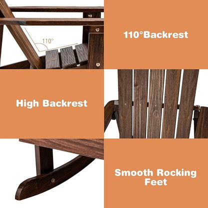 Giantex Wooden Adirondack Rocking Chairs Set of 2 - Kids Outdoor Rocker with Slatted seat, Smooth Rocking Feet, 300LBS Weight Capacity, Porch Rocking Chair for Balcony, Backyard, Poolside (2, Coffee)