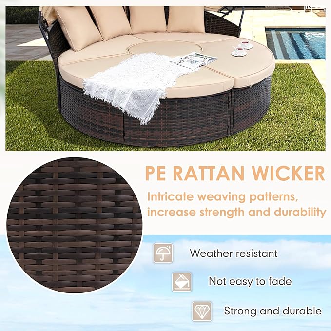 SUNCROWN Outdoor Patio Round Daybed with Retractable Canopy - Photo 6