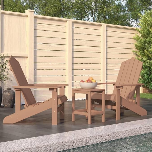 Brown HDPE Adirondack Chair Set with Side Table, 2 Chairs and Matching Table for Outdoor Patio Garden - Photo 1