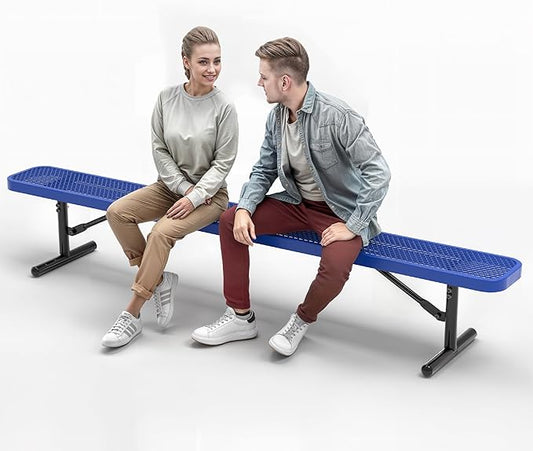 Heavy-Duty Outdoor Metal Bench, Thermoplastic-Coated, Portable, Weatherproof, Commercial-Grade for Parks, Gardens, Patios, Stores & More (8 Ft - Portable, Blue)