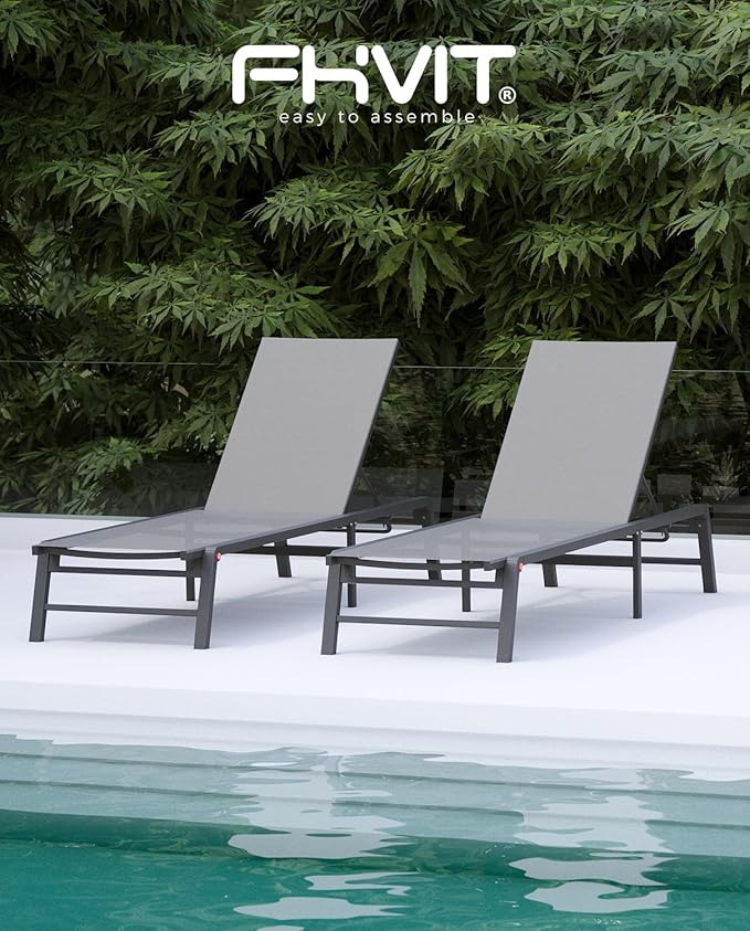 Aluminum Chaise Lounge Chair Outdoor, Foldable Patio Lounge Chair 2 Sets Assemble-Free - Photo 8
