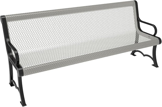 COATEDOUTDOORFURNITURE Coated Outdoor Furniture Heavy-Duty Outdoor Bench Thermoplastic Coated, Expanded Metal, Commercial-Grade Garden Bench, Made in America (Portable with Back, 6 Ft, Gray)