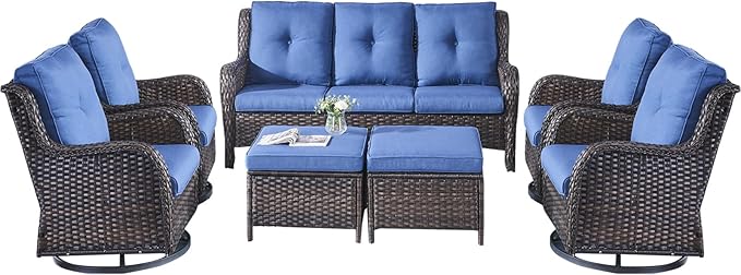 Rilyson Wicker Patio Furniture Set - 7 Piece Rattan Outdoor Sectional Conversation Sets with 4 Swivel Rocking Chairs - Photo 2