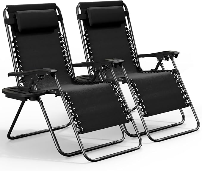 Nestl Zero Gravity Chairs Set of 2, Patio Lounge Chair Outdoor with Pillows & Cup Holder Trays - Photo 1