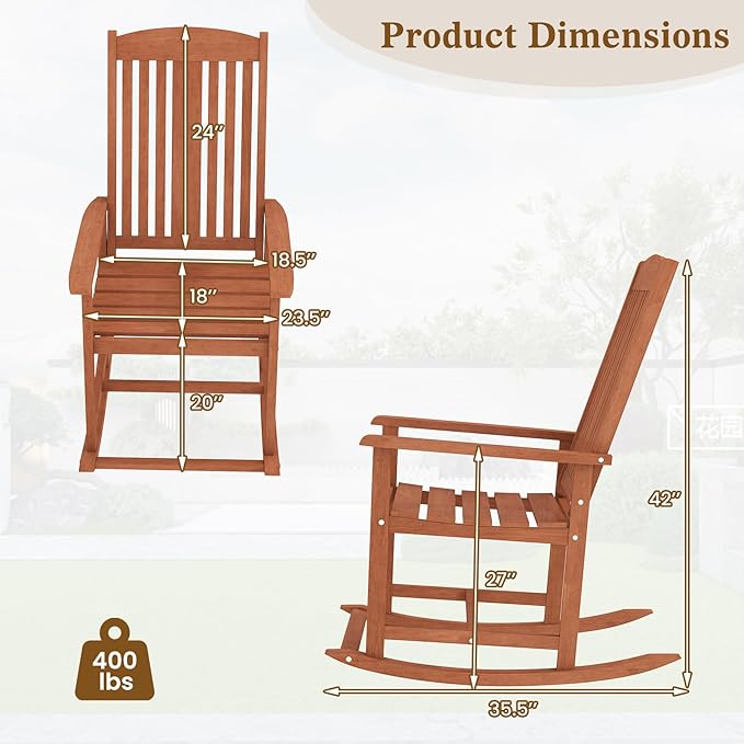 Giantex Set of 2 Outdoor Rocking Chairs, Solid Wood High Back Rocker with Slatted Seat, Wide Armrests, Oversized Porch Rocker for Patio, Backyard, Garden and Lawn, 400 LBS Weight Capacity