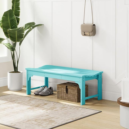 Costaelm Outdoor Benches Weatherproof, All Weather Resistant Park Bench Poly Lumber Backless Garden Bench Seat for Entryway Front Porch, Turquoise