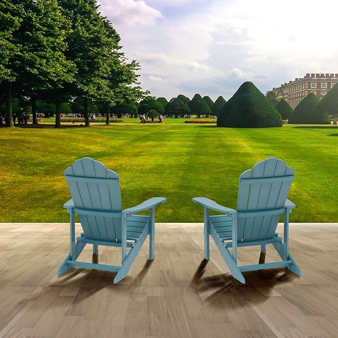 ELEGANT Folding Adirondack Chairs, Patio Chairs, Lawn Chairs, Outdoor Chair, Adirondack Chair Wood, Fire Pit, Weather Resistant for Deck, Backyard, Garden(Blue)