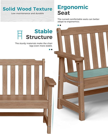Outdoor Bench, 2-Person HDPE Garden Bench, All Weather Poly Patio Bench for Outdoors, Garden, Backyard, Porch and Park, 660 lbs Weight Capacity, Teak