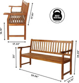 JONATHAN Y BNH101A Laurel 59.1" 3-Seat Slat-Back 600-Lbs Support Acacia Wood Outdoor Garden Patio Bench for Garden, Lawn - Photo 3