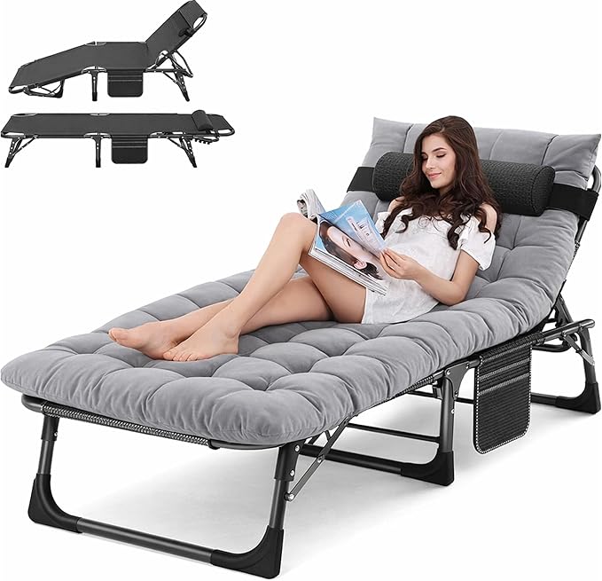ABORON Chaise Lounge Chair, 5 Positions Padded Outdoor Tanning Chair - Photo 1