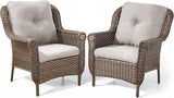 Patio Wicker Chairs Outdoor Furniture Chair - Set of 2 Outside All Weather Lawn Dining Brown Rattan Armchair with High - Photo 1