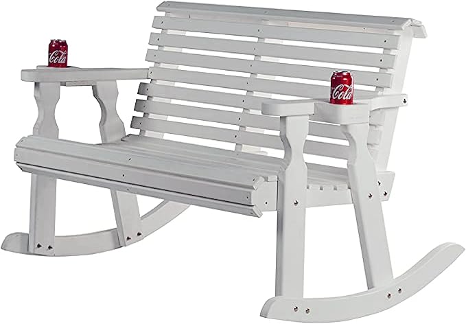 Amish Casual Heavy Duty 800 Lb Roll Back Pressure Treated Double Rocker with Cupholders (Semi-Solid White Stain)