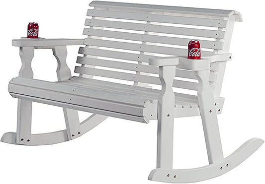 Amish Casual Heavy Duty 800 Lb Roll Back Pressure Treated Double Rocker with Cupholders (Semi-Solid White Stain)