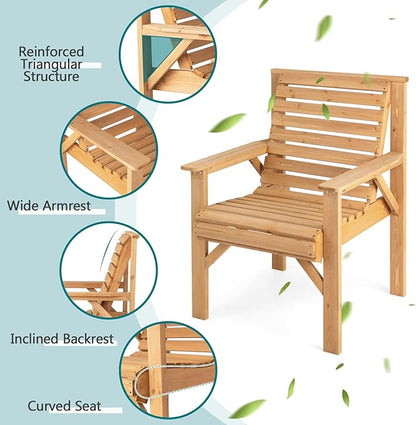Giantex Set of 2 Outdoor Patio Dining Chairs, Solid Wood Bistro Chairs, Inclined Backrest, Wide Seat, Indoor Outside Chairs for Garden Lawn Porch Yard
