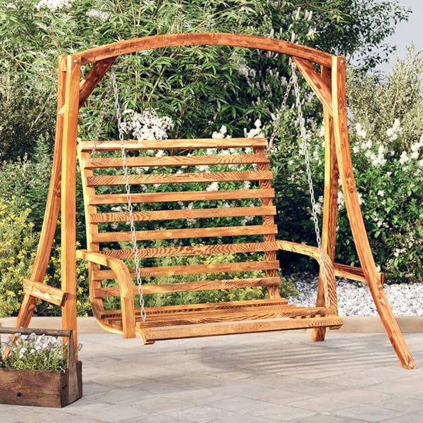 Solid Bent Wood Swing Bench Dark Teak Finish 49.6x24.8x36.2 Inches Outdoor Patio Furniture with 440.9 lbs Weight - Photo 1