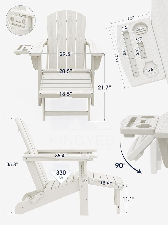 KINGYES Adjustable Folding Adirondack Chair with Footrest & 4-in-1 Multi-Functional Armrest Organizer - Photo 2